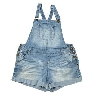Vintage Bongo Denim Overall Shorts Womens L Light Wash Jean Shortalls Casual Y2K